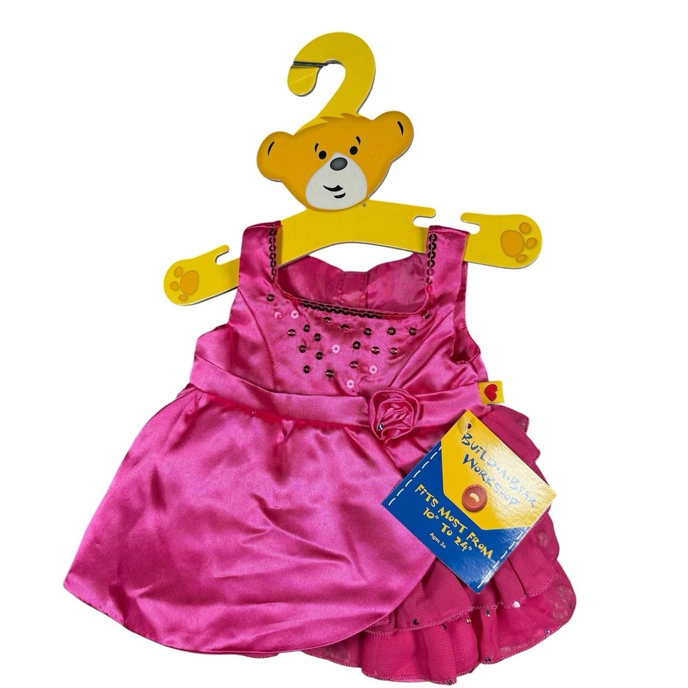 Build A Bear Clothes Side Ruffle Dress‎ Pink Floral Sequins Retired Vintage NWT